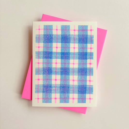 Blue Plaid Greeting Card